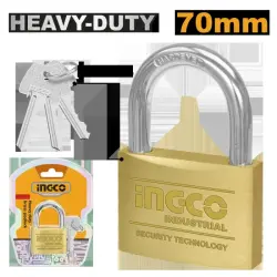 Ingco Heavy-Duty 70mm Brass Padlock DBPL0702 for Secure Commercial Use