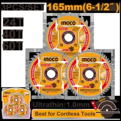 Ingco TCT 165mm Ultra-Thin Saw Blade Set, 3 pcs, Model TSB16503