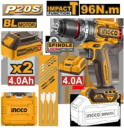 Ingco CIDLI20968 fırçasyz akkumulýatorly zarba buraw 96Nm 2 akkumulýator