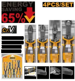 Ingco 4-Piece Reinforced Joint Pliers Set HKCPS5841 Heavy-Duty Tools