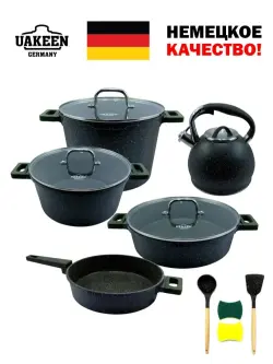 Uakeen VK-7 | Набор посуды с гранитным покрытием 12 предметов