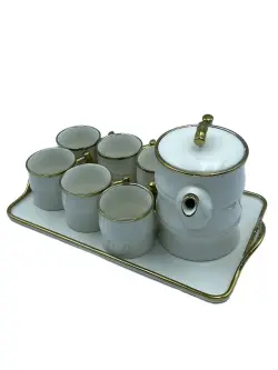 JE JE7483-L1 | Чайный сервиз со стеклянным подносом 6 чашек белый