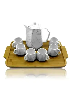 JD JD7914-2-H28 | Tea Set 9pcs White with Bamboo Base
