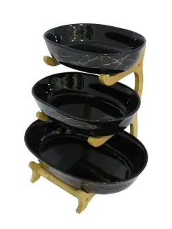 JDC JDC7877-H28 | Набор черных чашек с бамбуковой подставкой, 3 шт