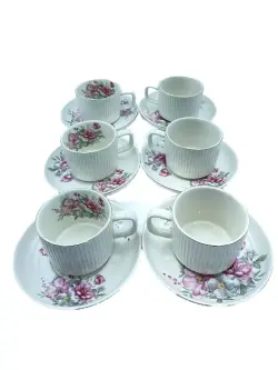 MLD MLD513-4 | Tea Cup and Saucer Set Floral Design Porcelain