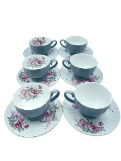 MLD MLD513-7 | Tea Cup and Saucer Set Floral Porcelain