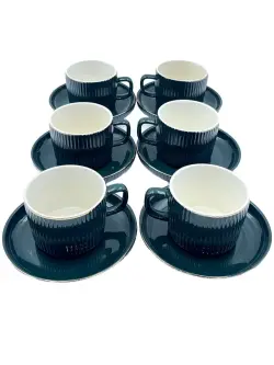 MLD MLD513-2 | Tea Cup Set Porcelain Dark Green Gold Rim