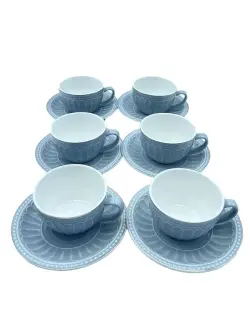 MLD MLD513-11 | Tea Cup Set Blue Porcelain Rounded Stripes