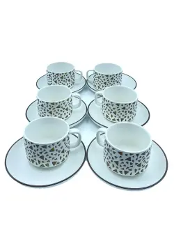MLD MLD513-20 | Tea & Coffee Cup and Saucer Set White-Brown Ceramic