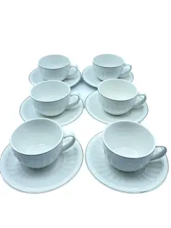 MLD MLD513-9 | Tea Cup Set White Porcelain with Gold Rim