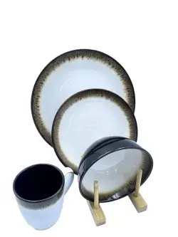 0756-10 | Обеденный набор 16 предметов бело-коричневый на 4 персоны